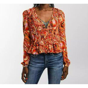 Billlabong Catching Feelings Peplum Top Size Medium Long Sleeve Womens Boho NWT